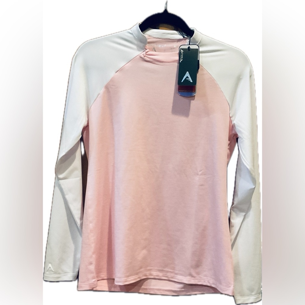 NWT Antigua Women’s “Veil” Top Pink/White Long Sleeve Golf UPF50+ Active Sz M
